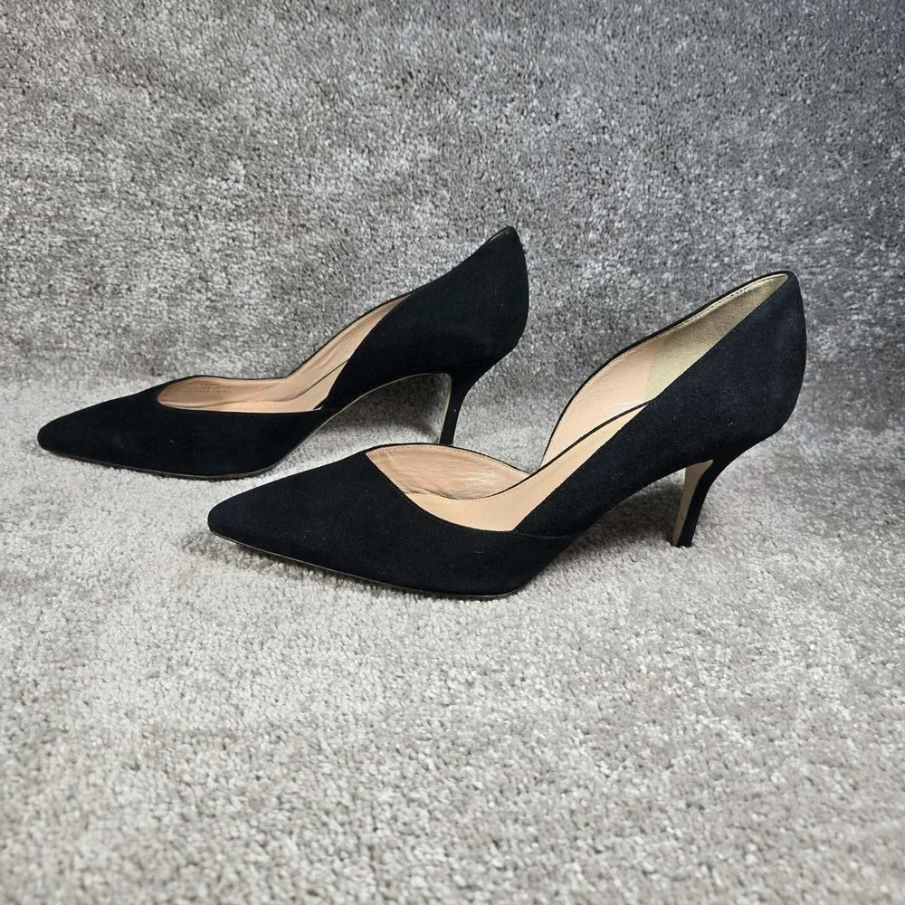 J.Crew Colette Pumps Black Suede d'Orsay Pointed Toe Heels Women 8.5